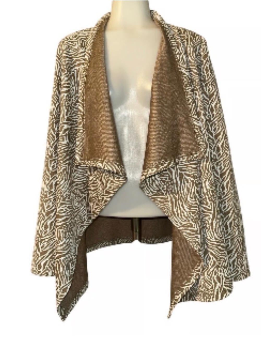 Kut from the Kloth Taupe and White Draped Open-Front Cardigan